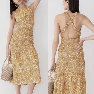 NWT J Crew Smocked Flower Power Maxi Dress Size 12
